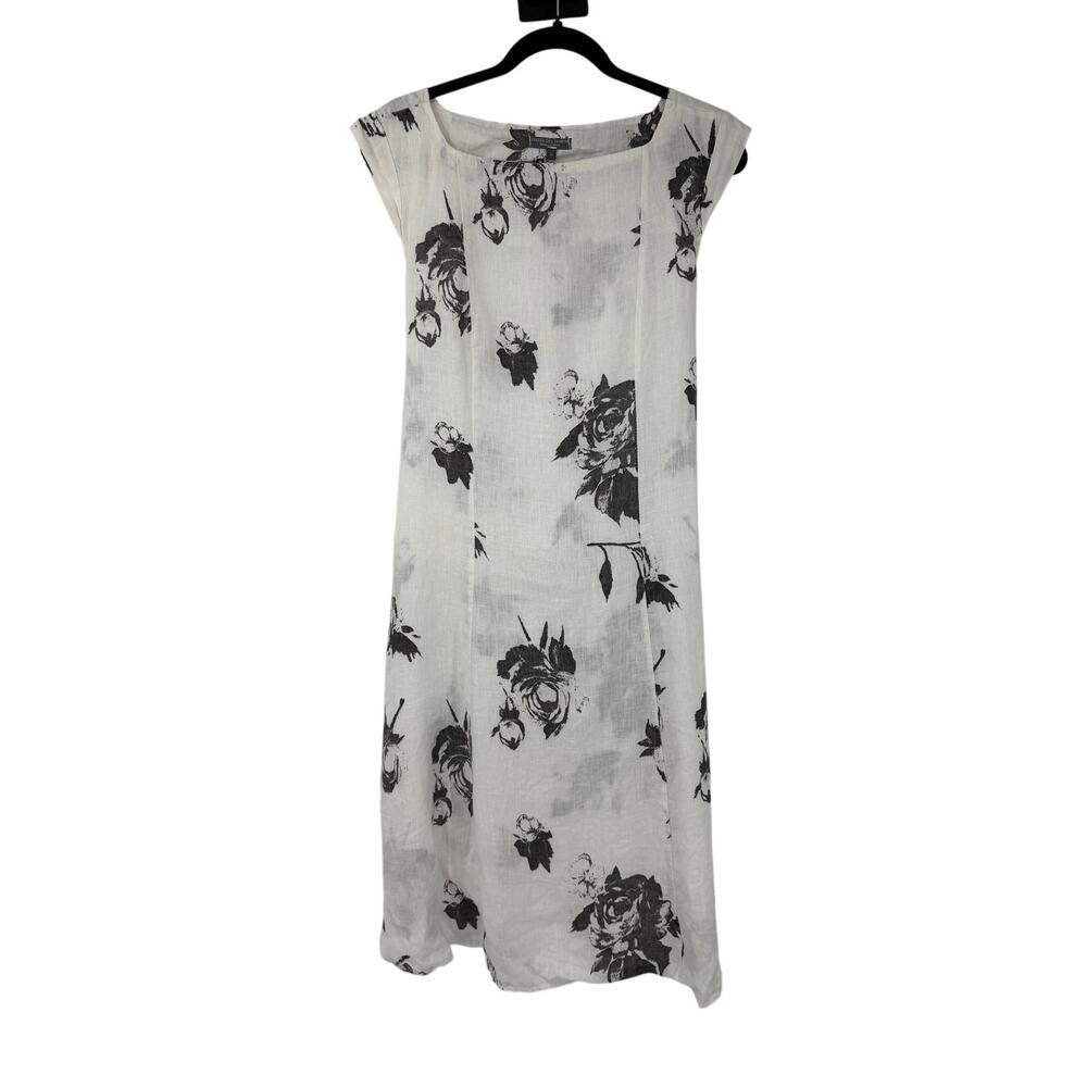 Piazza Del Tempio Womens 100% Linen Dress Size M White Floral Resort Vacation